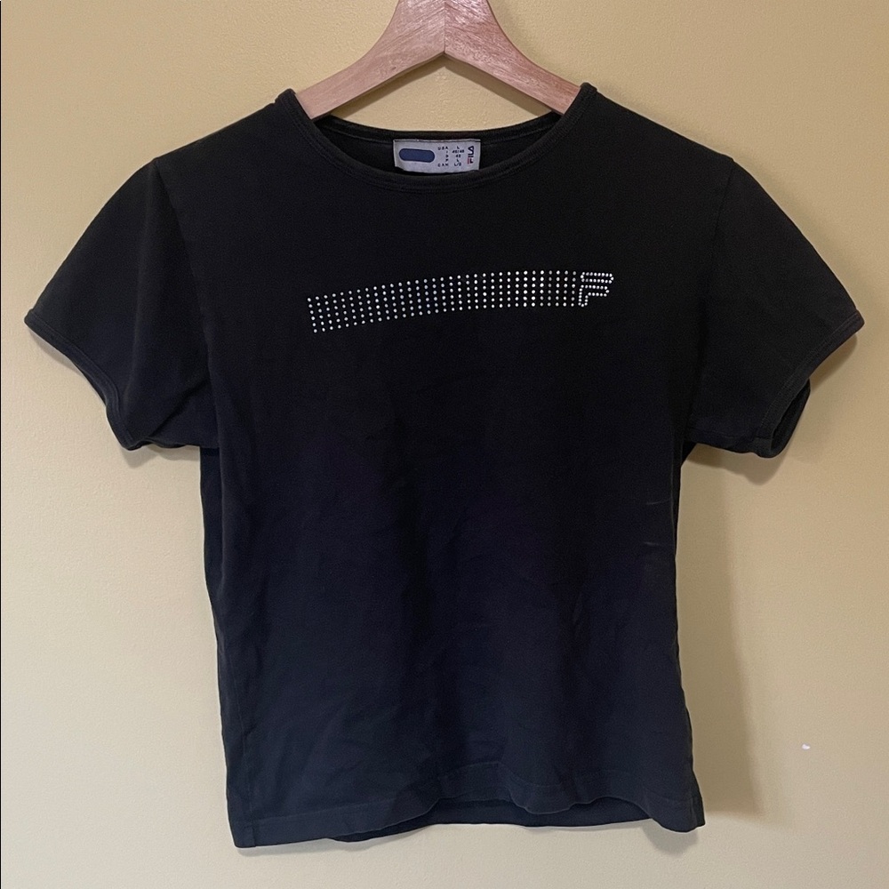 Fila Black Tee with Rhinestone Logo